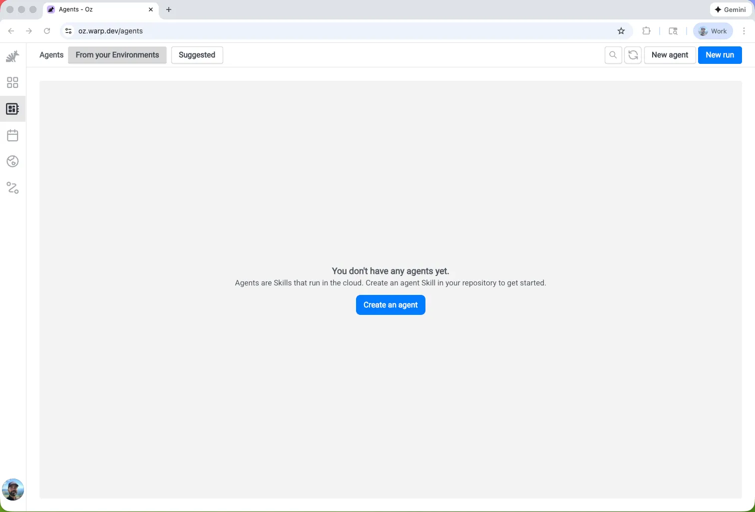 The Agents page in the Oz Web App.